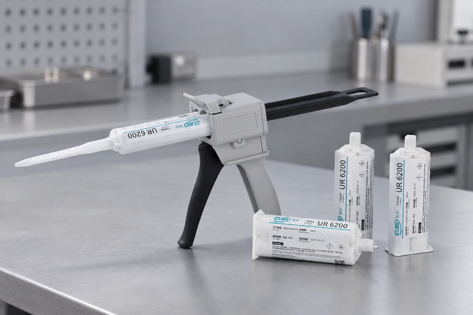 Pencampuran & pengisian dua komponen · Sesuaikan cartridge dan mixer dengan proses dispensing; pastikan rasio pencampuran dan waktu kerja untuk grade tersebut.